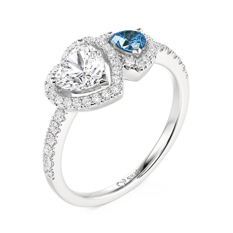 Jeulia Custom Halo Double Heart Birthstone Engagement Ring