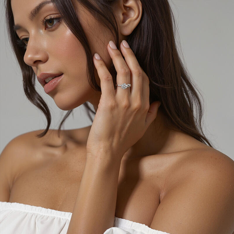 "Enchante Amour" Round Cut Cluster Side Stone Engagement Ring