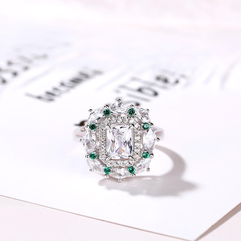 Jeulia Cinderella Halo Radiant Cut Sterling Silver Ring