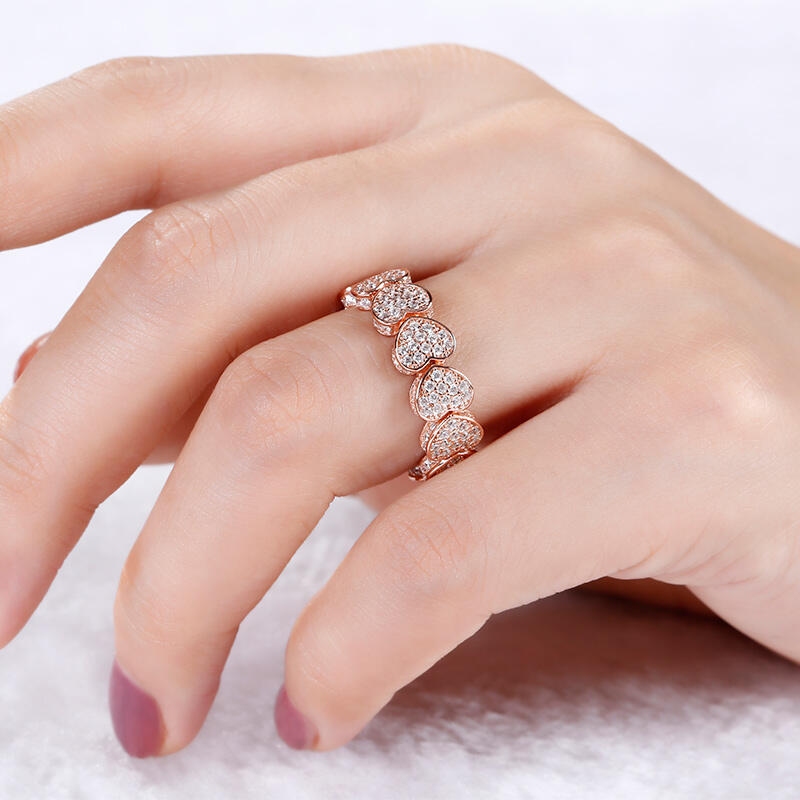 Jeulia Rose Gold Tone Heart Sterling Silver Women's Band