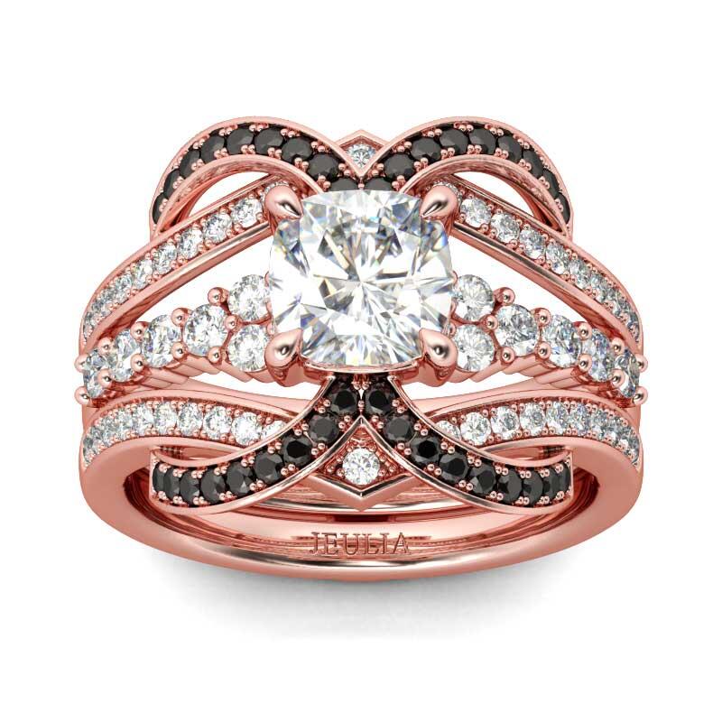 Jeulia Rose Gold Tone Cushion Cut Sterling Silver Ring Set