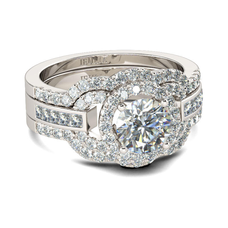 Jeulia 3PC Round Cut Sterling Silver Ring Set