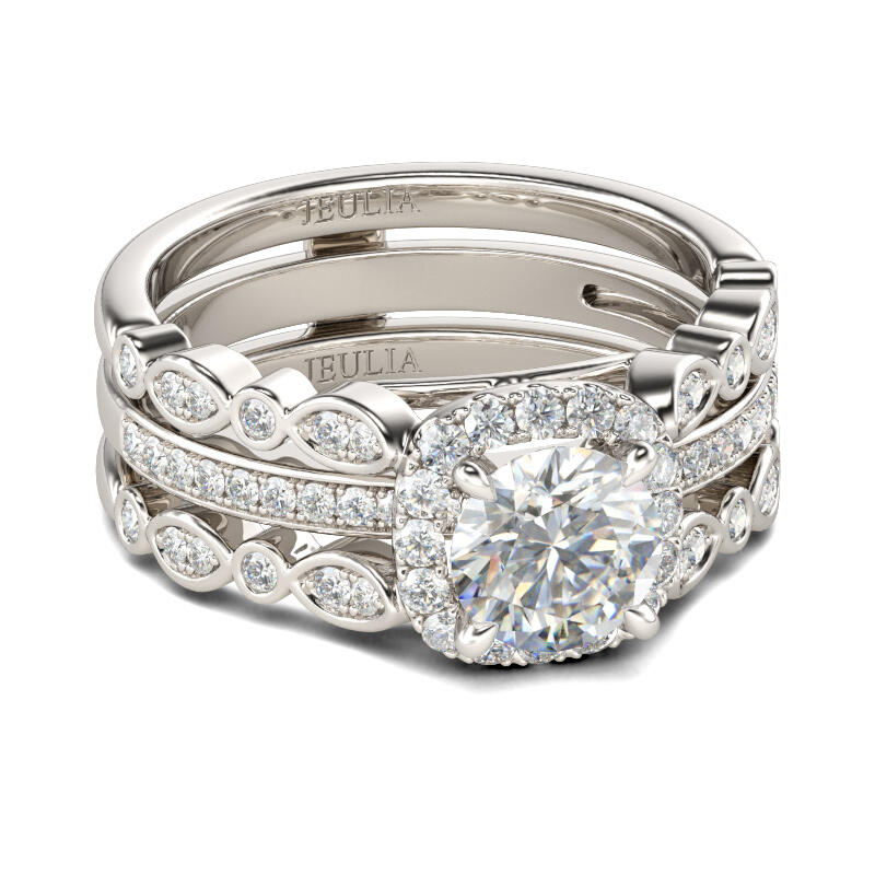 Jeulia Interchangeable Halo Round Cut Sterling Silver Ring Set