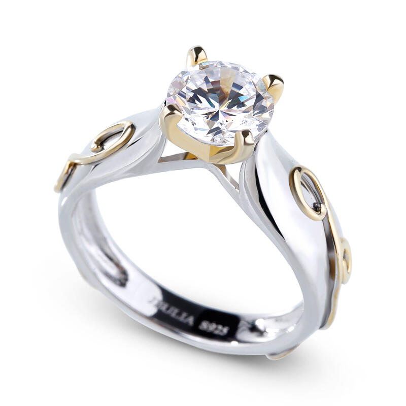 Jeulia Two Tone Solitaire Round Cut Sterling Silver Ring