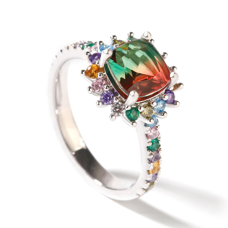 Jeulia "Blazing with Color" Cushion Cut Sterling Silver Ring