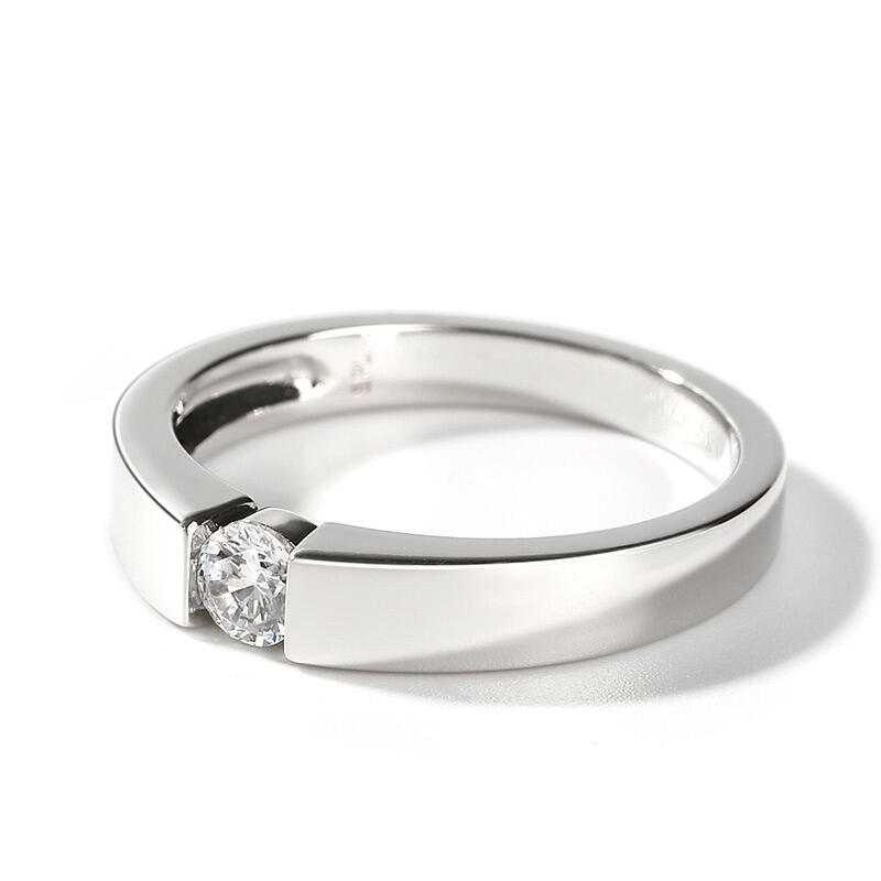 Jeulia Simple Round Cut Sterling Silver Men's Ring