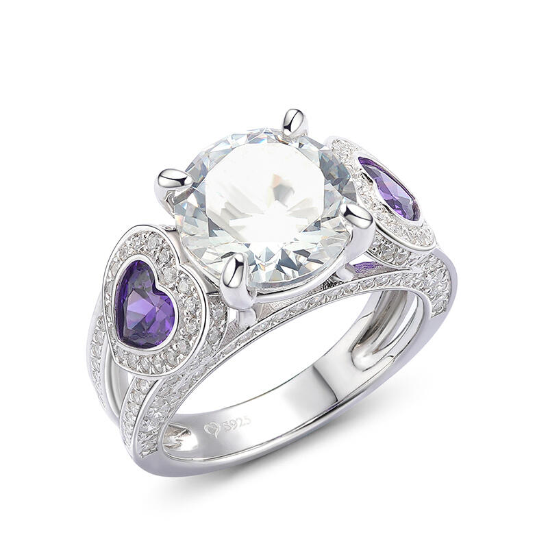 Jeulia Three Stone Round Cut Sterling Silver Ring