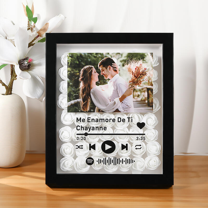 Music Note Flower Shadow Box Custom Dried Flower Shadow Box With Personalized Spotify Code And Photo ...