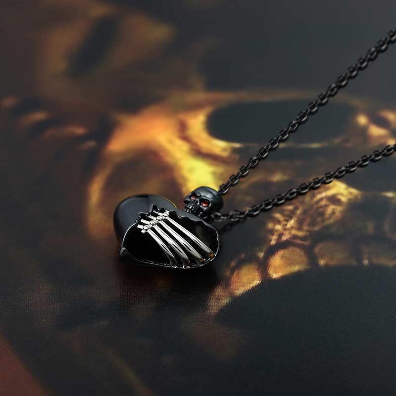 Jeulia "Broken Heart" Skull Sterling Silver Necklace