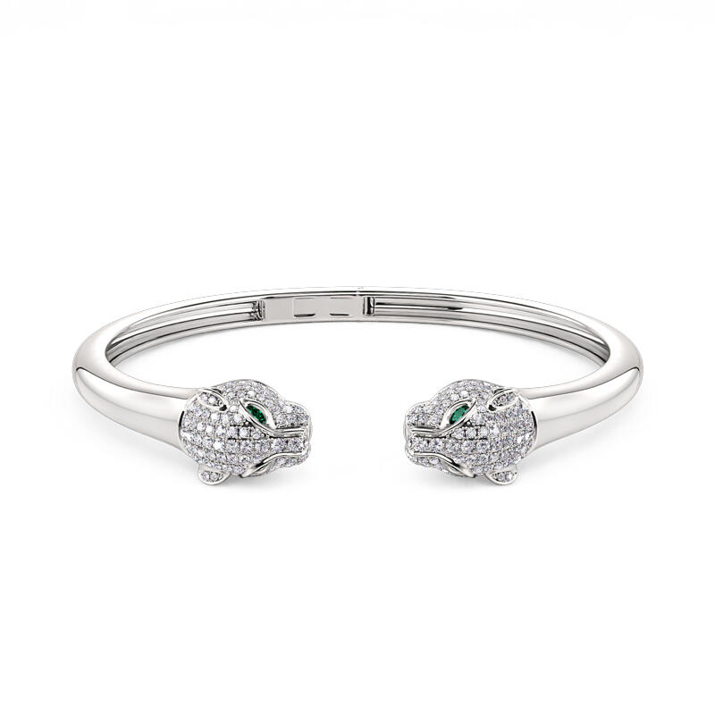 Jeulia "Wild Beauty" Two Leopard Sterling Silver Bangle