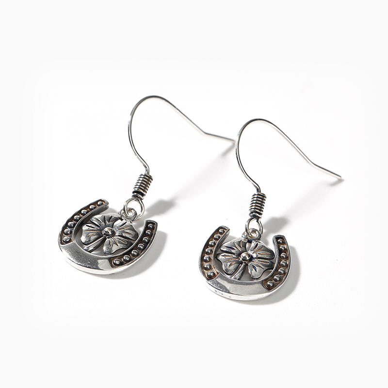Jeulia "Lucky Four-Leaf Clover in a Horseshoe" Sterling Silver Drop Earrings