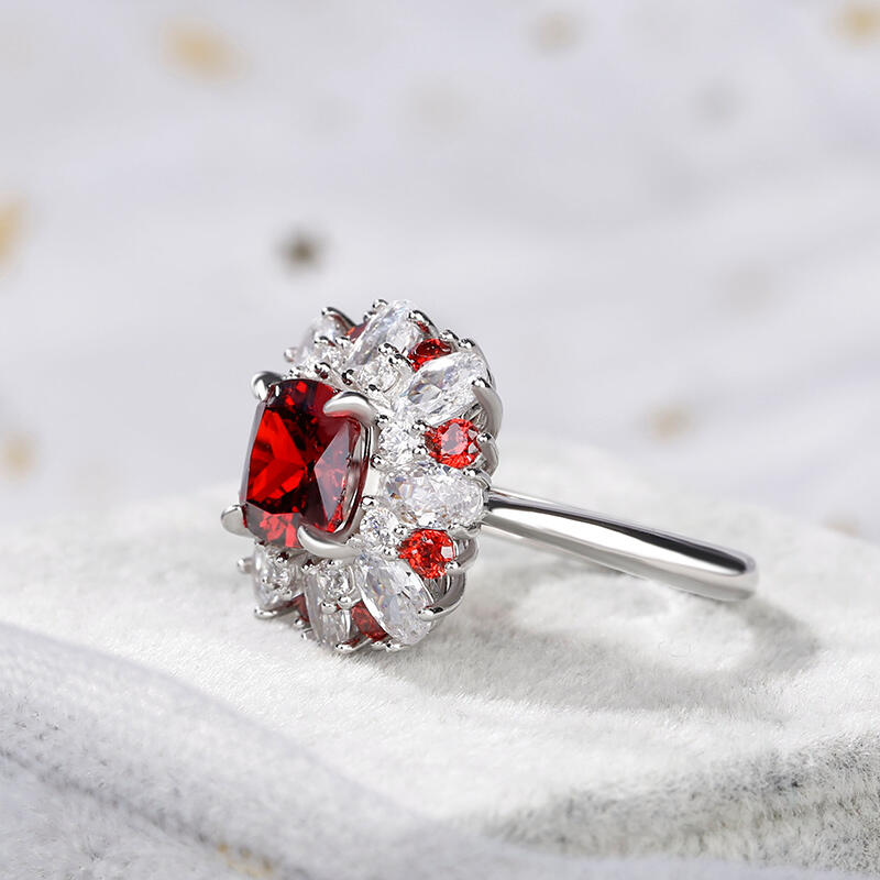Jeulia Floral Cushion Cut Sterling Silver Ring