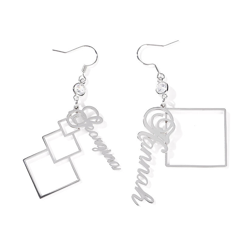 Jeulia Asymmetrical Personalized Sterling Silver Earrings
