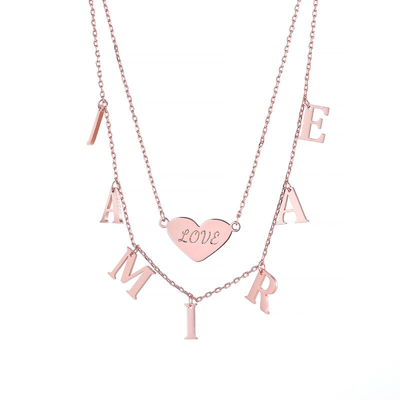 Jeulia Double Layer Heart Name Personalized Sterling Silver Necklace