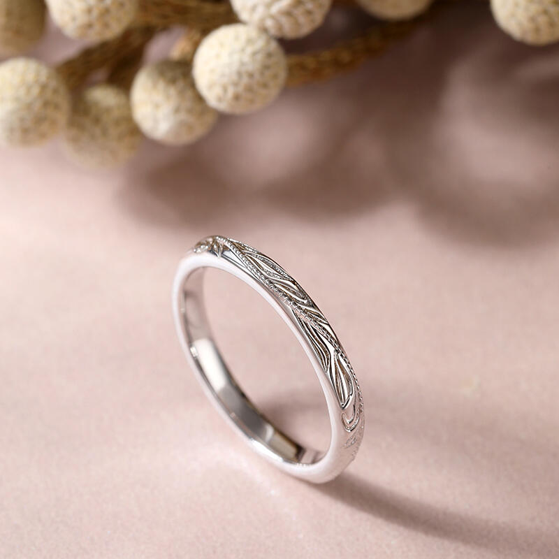 Jeulia Anillo de plata de ley tallado hoja única para mujer