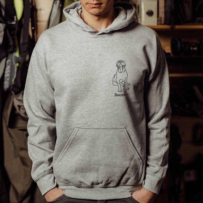 Sweat à capuche personnalisé brodé d'un dessin de contour d'animal de compagnie Cadeau unique pour l'amoureux des animaux de compagnie