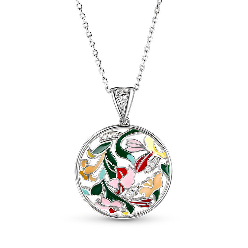 Jeulia "Floral Fantasy" Flower and Leaf Enamel Sterling Silver Jewelry Set
