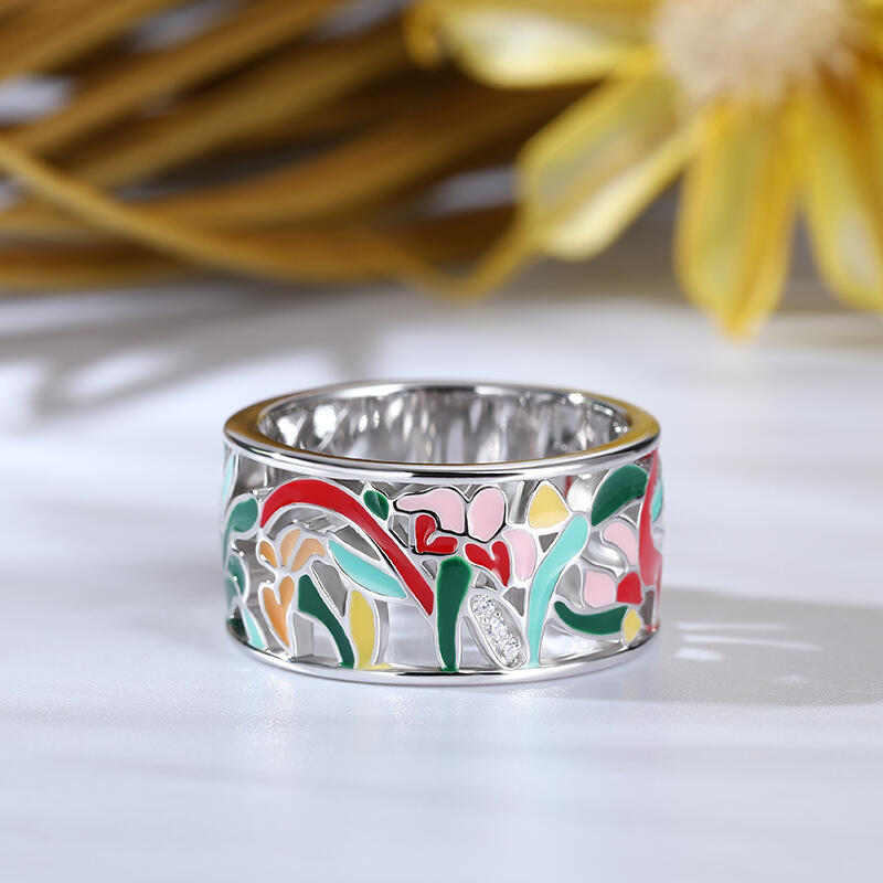 Jeulia "Floral Fantasy" Flower and Leaf Enamel Sterling Silver Jewelry Set