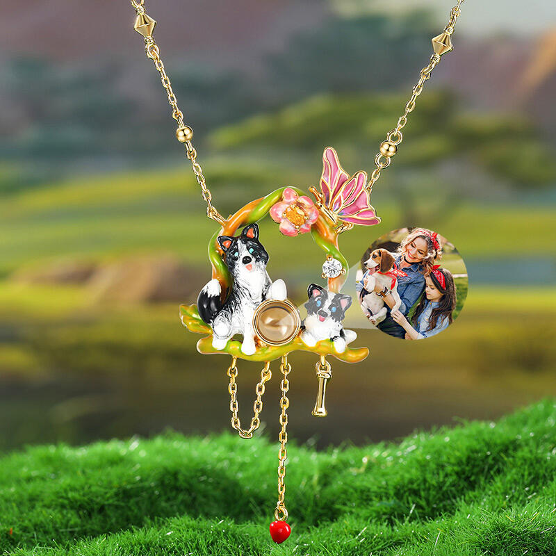 Jeulia Collar de Plata de Ley con Proyección de Foto Personalizada Diseño Border Collie