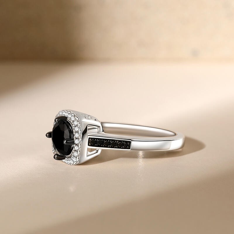 Jeulia Anillo de Plata de Ley con Halo de Dos Tonos y Corte Redondo