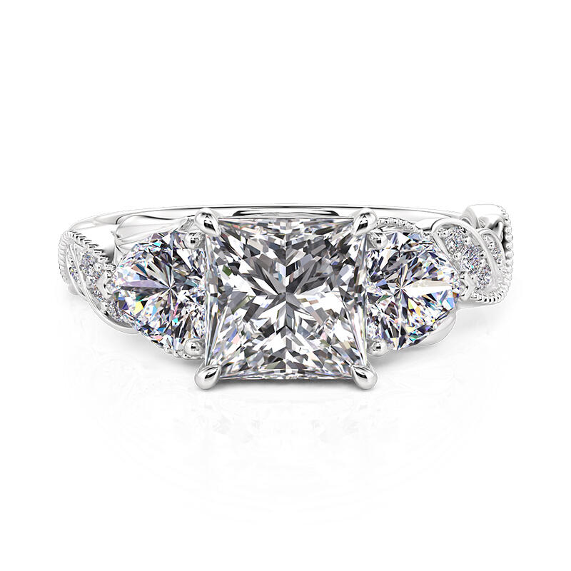 Jeulia Twist Leaf Vine Heart Design Three Stone Engagement Ring