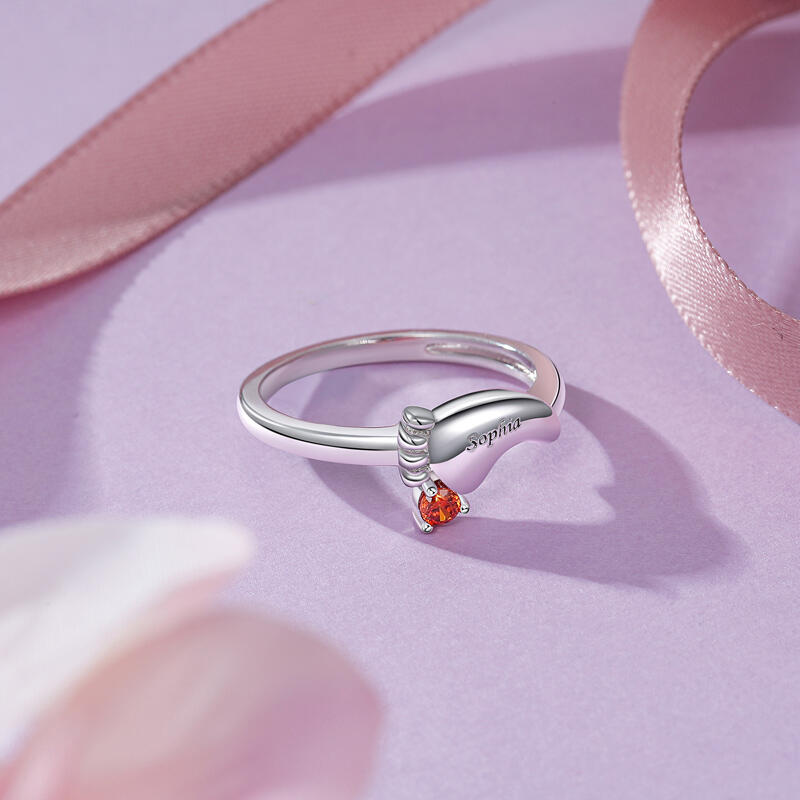 Jeulia Anillo Personalizado de Huella con Piedra Natal y Grabado