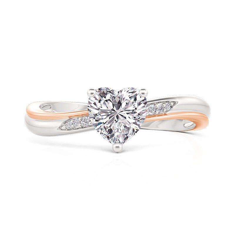 Jeulia Two Tone Wave Heart Cut Engagement Ring Sterling Silver