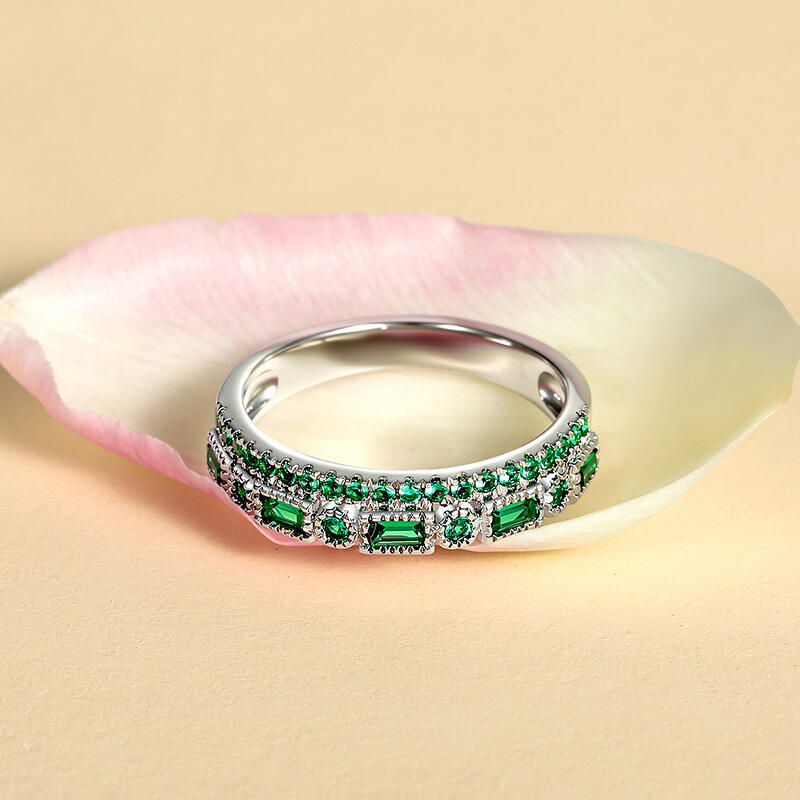 Jeulia Anillo Eternidad Personalizado Lujo Doble Hilera de Piedras