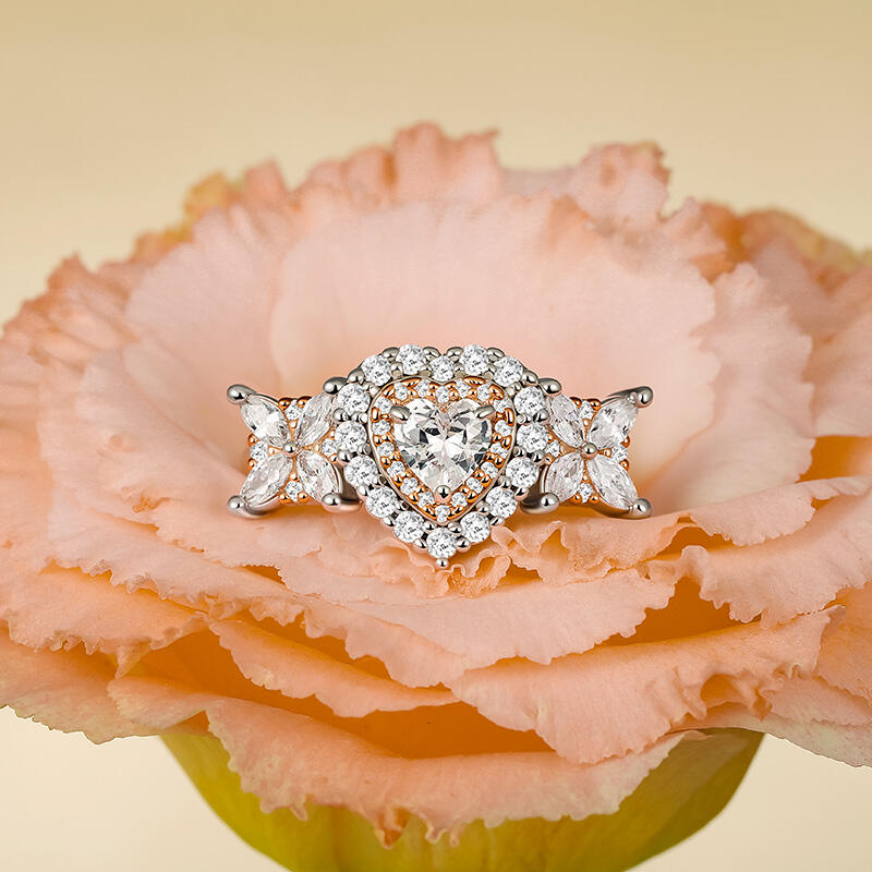 Jeulia Double Halo Two Tone Heart Wedding Ring