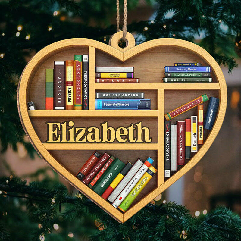 Personalized Heart-Shaped Bookshelf Hanging Ornaments with Custom Names Christmas Gifts for Book Lovers