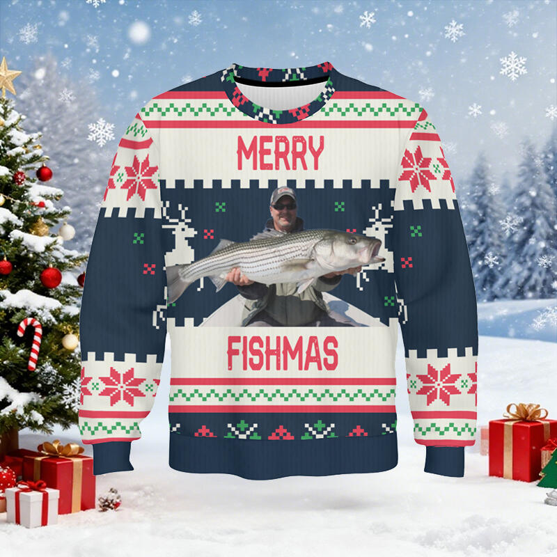 Maglione brutto personalizzato unisex con foto personalizzata Regalo di Natale perfetto per gli amanti della pesca