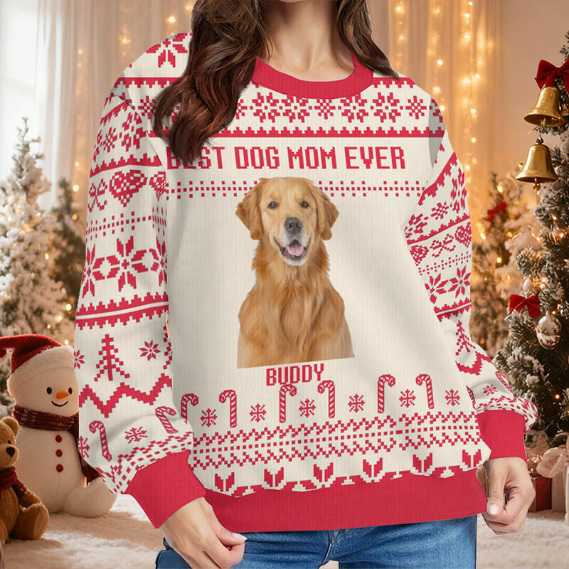 Personalized Ugly Sweater Unisex Custom Dog Mom Ever Custom Photo Attractive Christmas Gift for Pet Lovers