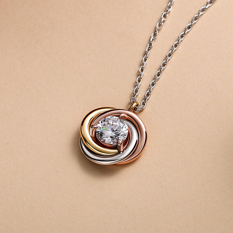 Jeulia Classic Round Cut Trinity Necklace Sterling Silver