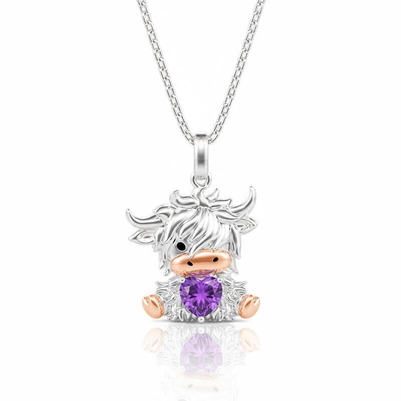 Jeulia Hug Me Custom Highland Cow Necklace with Birthstone