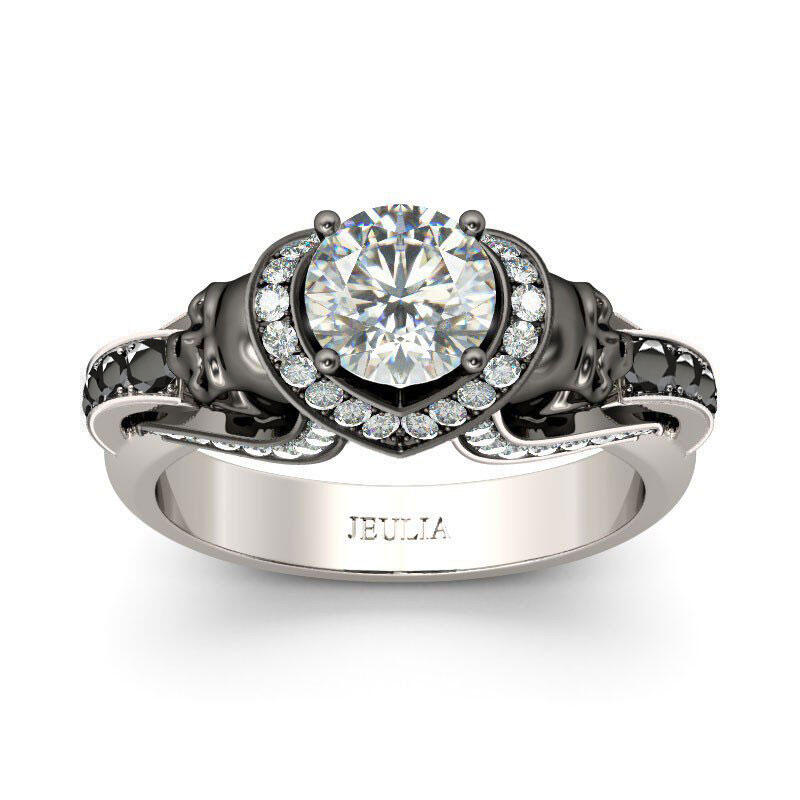 Jeulia Anillo Con Dos Tonos De Caravera De Talla Redonda En Plata De Ley