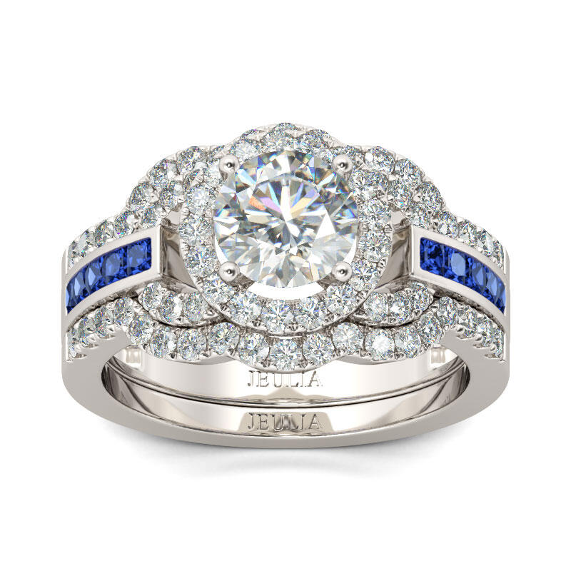 Jeulia 3PC Halo Round Cut Sterling Silver Ring Set