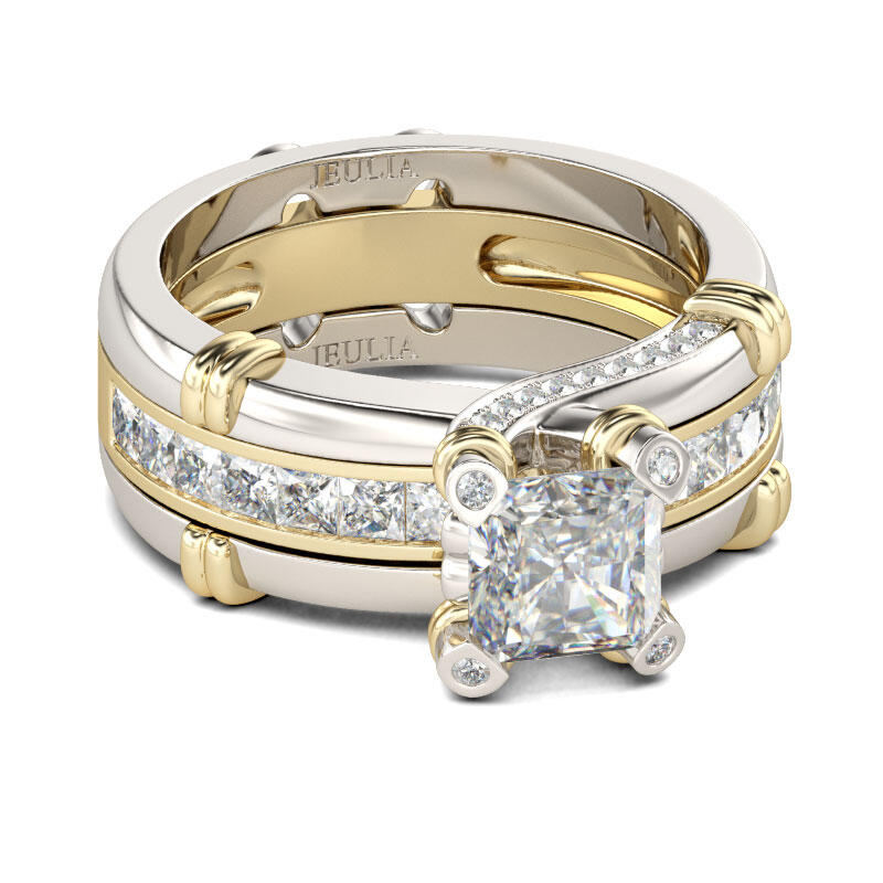 Jeulia Two Tone Princess Cut Sterling Silver Ring Set