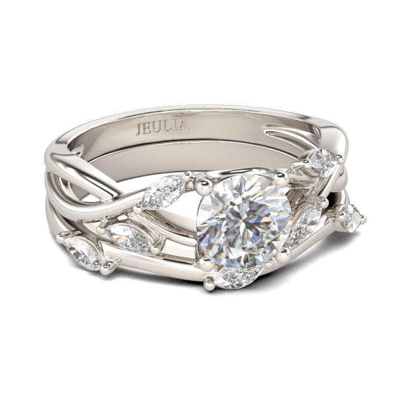 Jeulia Nature Inspired Round Cut Sterling Silver Ring Set