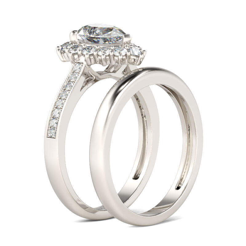 Jeulia Halo Pear Cut Sterling Silver Ring Set