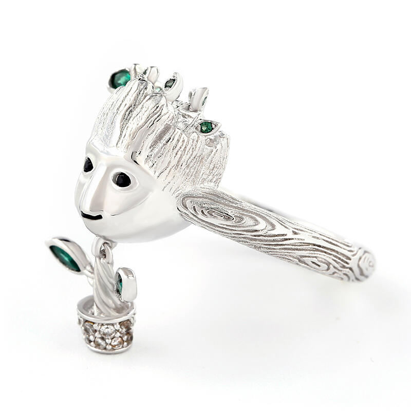 Jestem Groot. Drzewo Człowiek Srebrny Pierścionek z Zawieszką