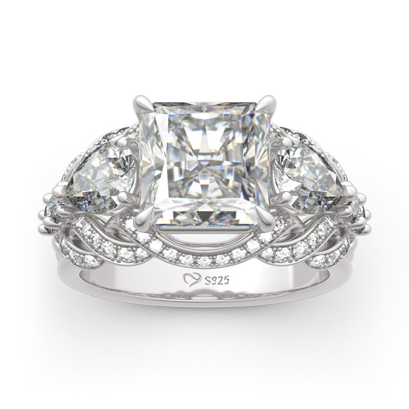 Jeulia Vintage Three Stone Princess Cut Sterling Silver Ring