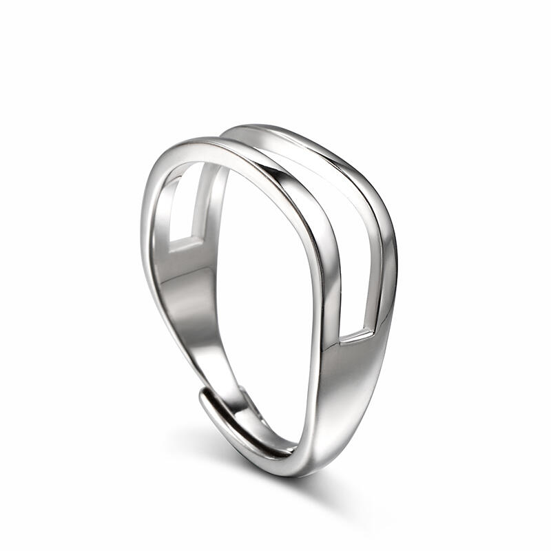 Jeulia Anillo pulido con diseño simple de plata de ley de talla ajustable para hombre