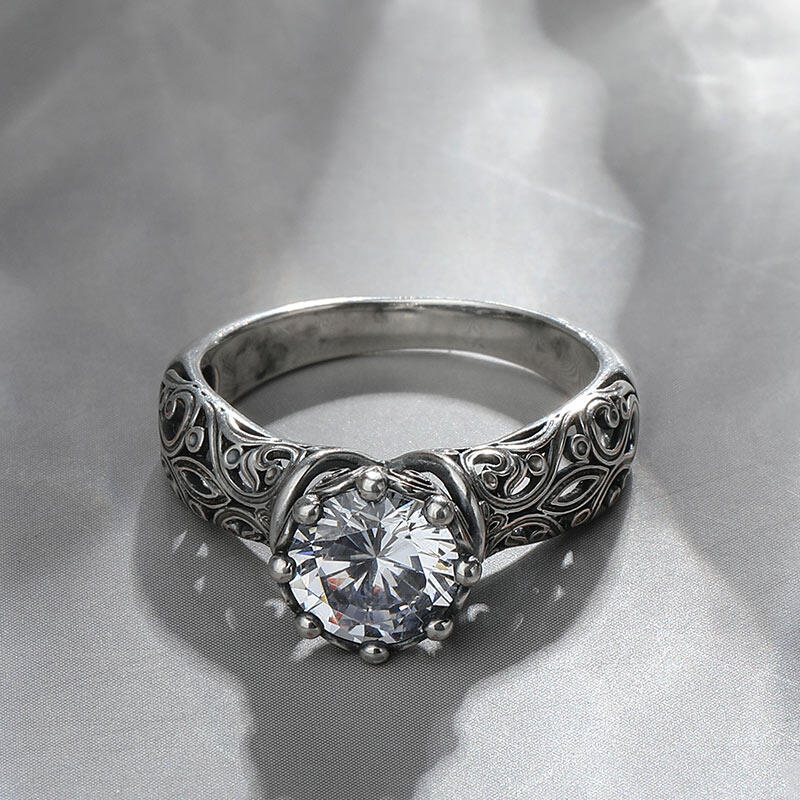 Jeulia Anillo clásico vintage con corte redondo beatrice de plata de ley