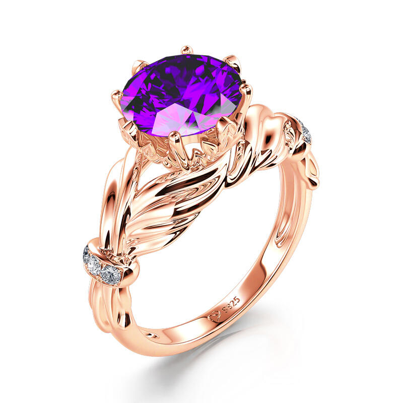 Jeulia Anillo de promesa corte redondo piedra color amatista de plata de ley