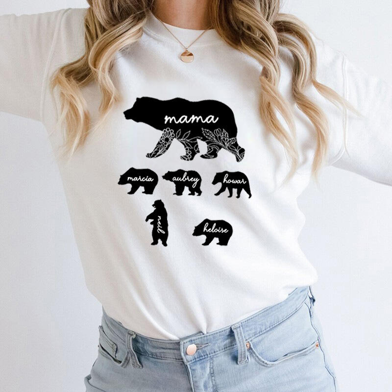 Sweatshirt personnalisé Maman Ours et ses bébés avec nom personnalisé pour Super Maman