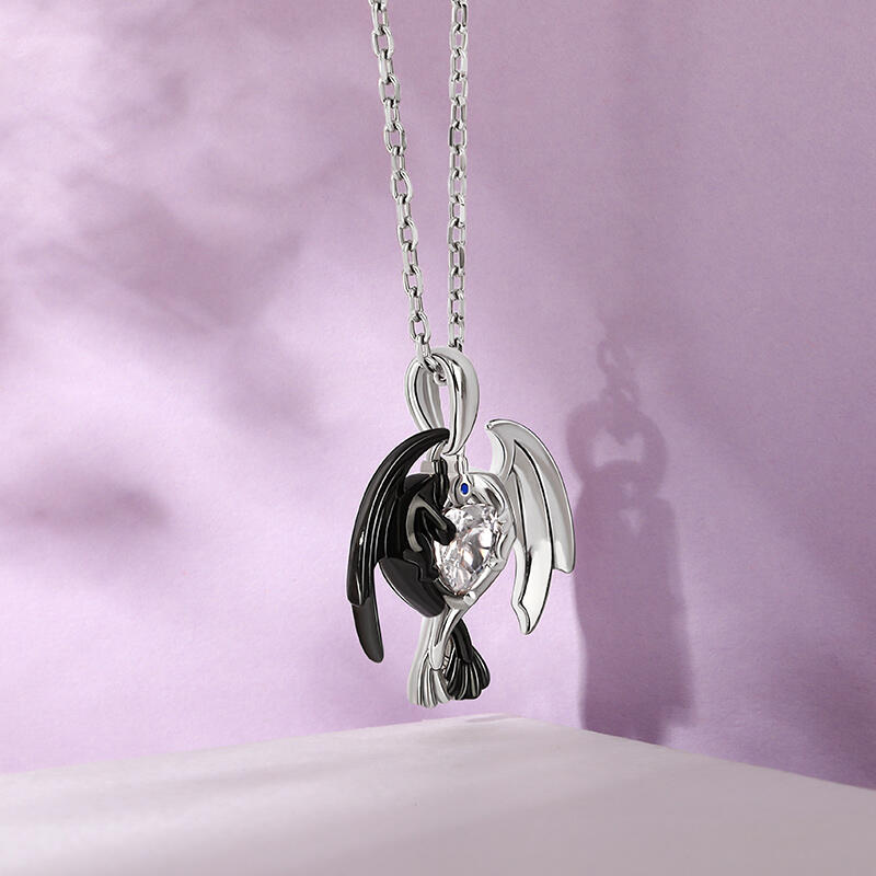 Jeulia Hug Me "Strongest Romance" Dragon Couple Heart Cut Sterling Silver Necklace