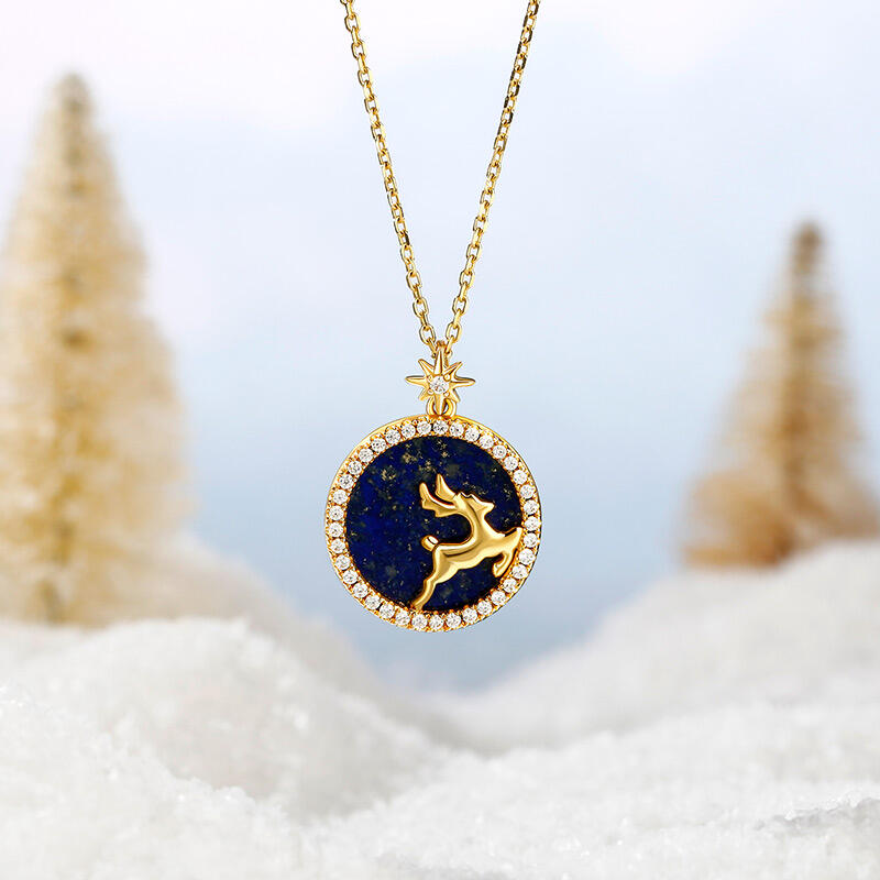 Jeulia Colar de natal de prata esterlina com design de pingente de alce lazurita