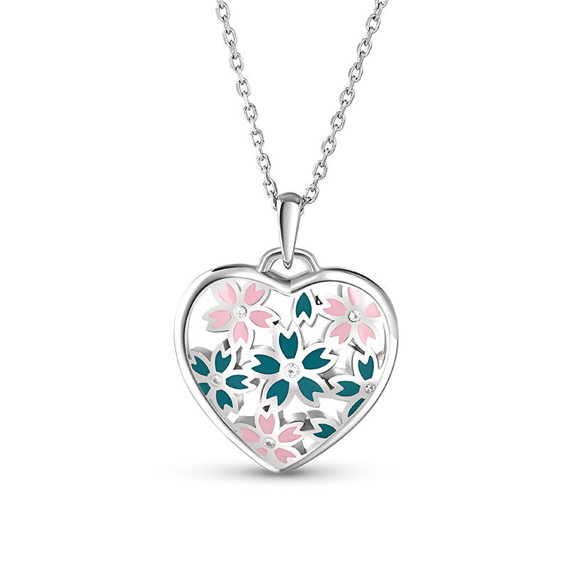 Jeulia "Smell the Spring" Enamel Sterling Silver Necklace