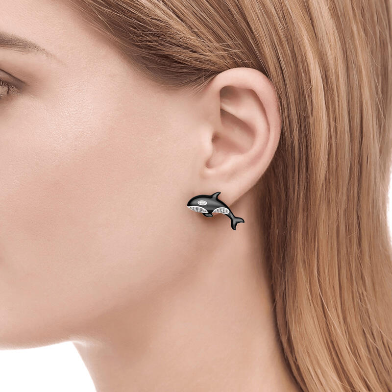 Jeulia Orca Killer Whale Sterling Silver Earrings