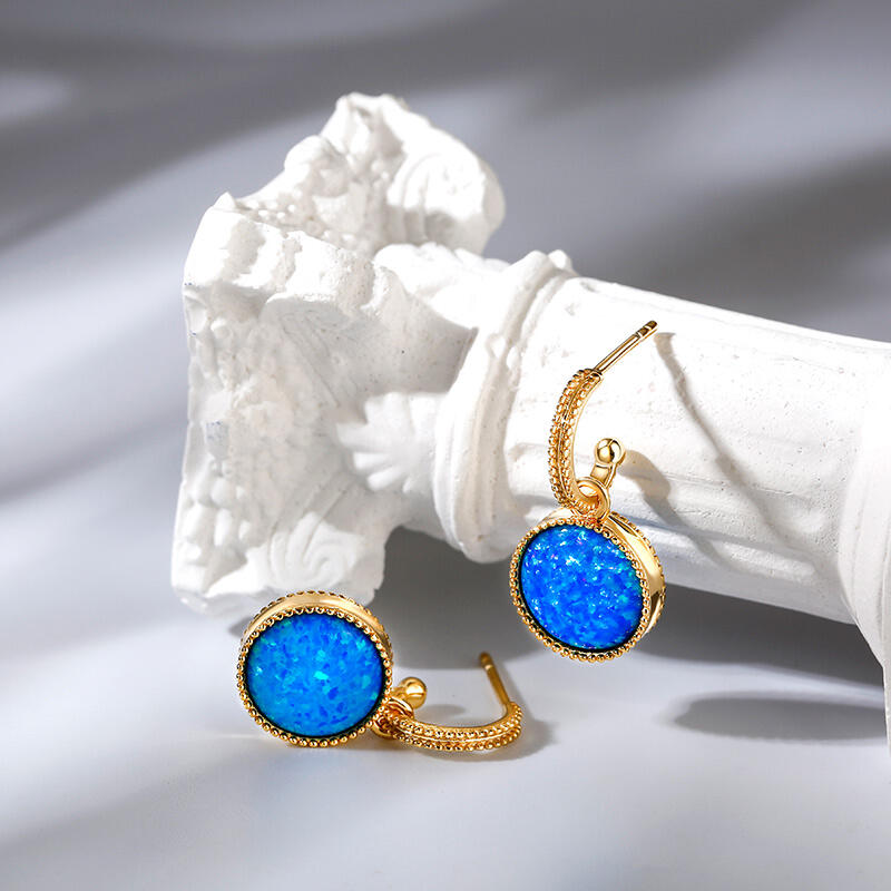 Jeulia "Dreamlike Feel" Blue Opal Sterling Silver Drop Earrings